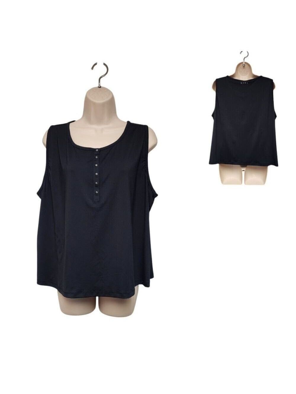 LIVI By Lane Bryant Black Wicking Crop Snap Up Tank Top Women's Size 26/28